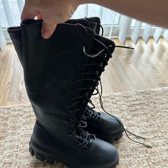 Lace-up Black Boots, Size 8 - Picture 1 of 3
